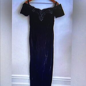 Rampage Blue and Black Embellished Off-Shoulder Maxi Gown